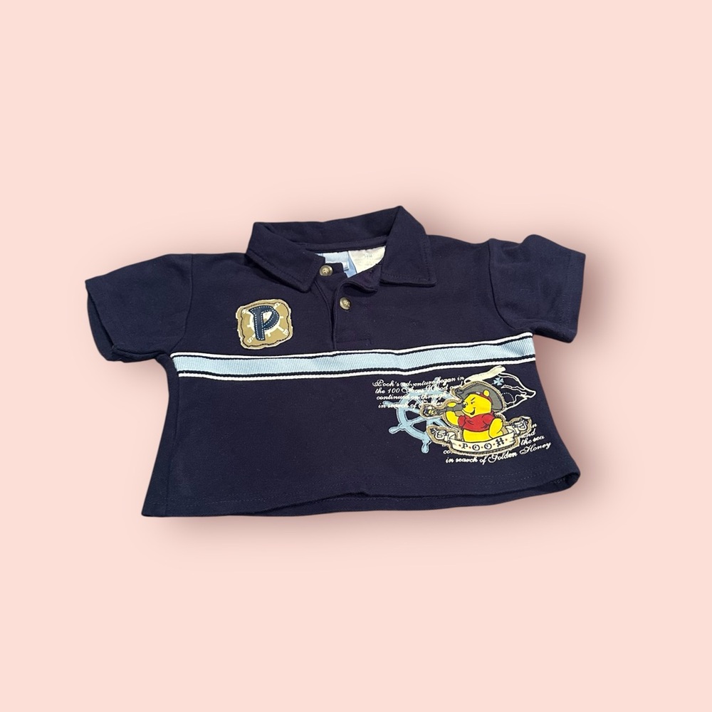 Vintage Disney Baby Dark Blue Polo with Pirate Winnie The Pooh Design Size 12 M